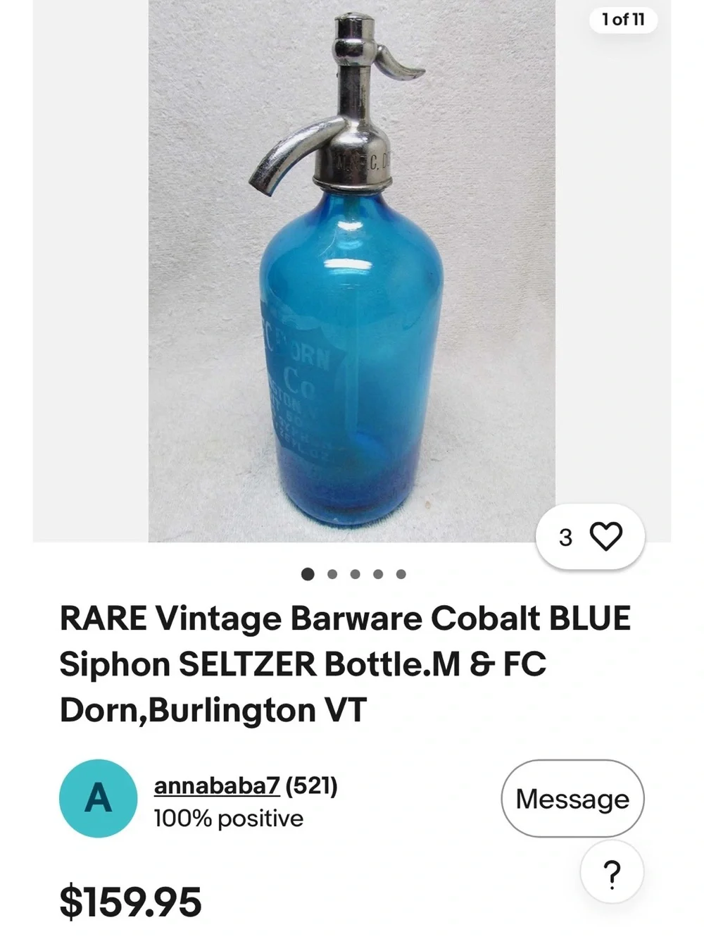 RARE Vintage Cobalt Blue Soda Seltzer Siphon Bottle
